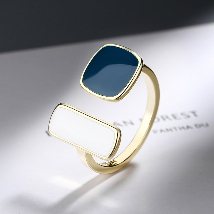 Pop Halo Drip Enameled Square Gold Color Open Geometric Rings for Women Rectangular square Dainty Minimalist Jewelry