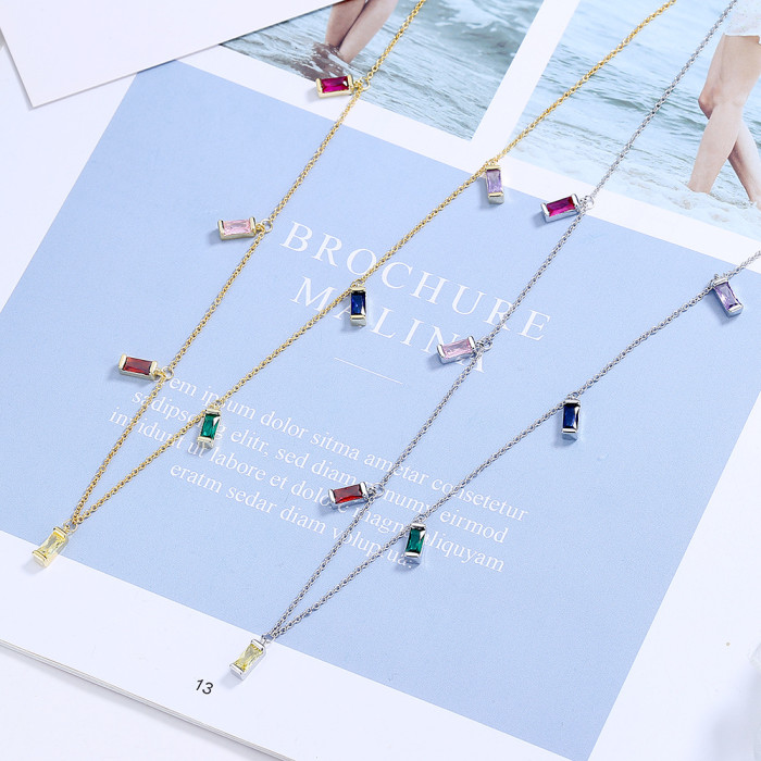 Simple Color Zircon Long Tassel Necklace Women Light Luxury Sexy Low Cut Jewelry Accessories Girlfriend Gift 582