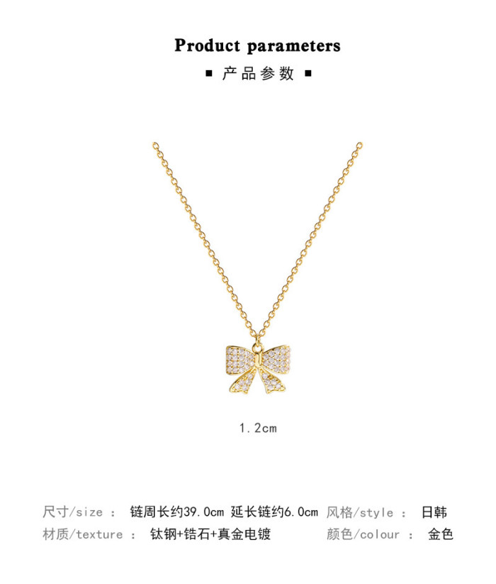 Fashion Creative Zircon Bow Necklace Gold Plated Pendant Engagement Necklaces for Women Bow Jewelry Birthday Anniversary Gift