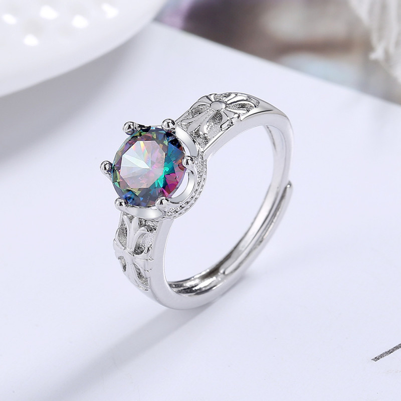 Silver Color Crown Rings with Big Zircon Stone for Women Wedding Engagement Fashion Jewelry
