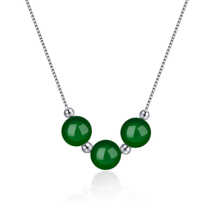 Three Jade Beads Chain Women Necklaces For Protection Bring Luck And Prosperity Designed Hetian Jade Girl And Mother Necklace