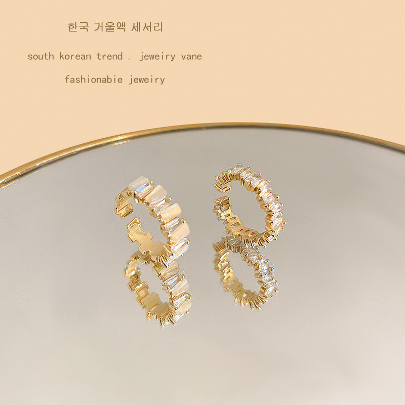 Korean Zircon Gold Color Double Opal Open Rings for Women Wedding Party Girl Sexy Jewelry