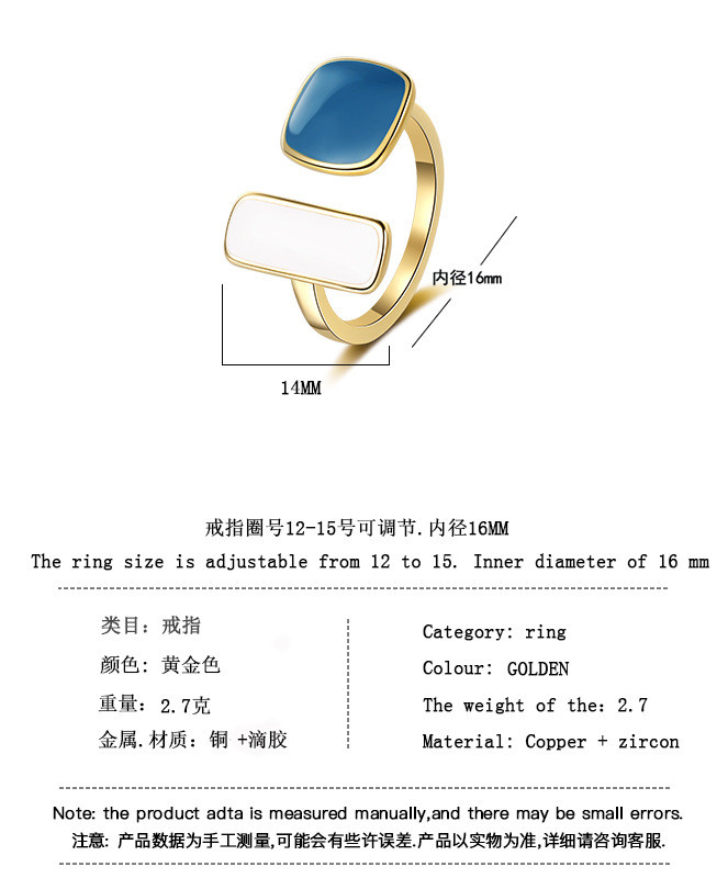 Pop Halo Drip Enameled Square Gold Color Open Geometric Rings for Women Rectangular square Dainty Minimalist Jewelry