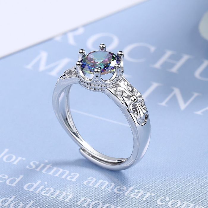 Silver Color Crown Rings with Big Zircon Stone for Women Wedding Engagement Fashion Jewelry 492