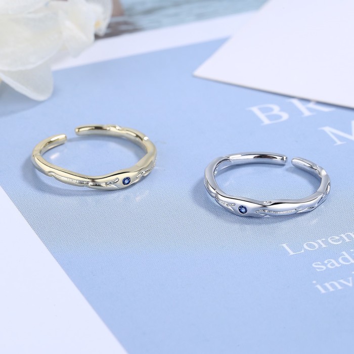 Simple Female Blue Zircon Wrinkle Ring Fashion Wedding Engagement for Women Elegant