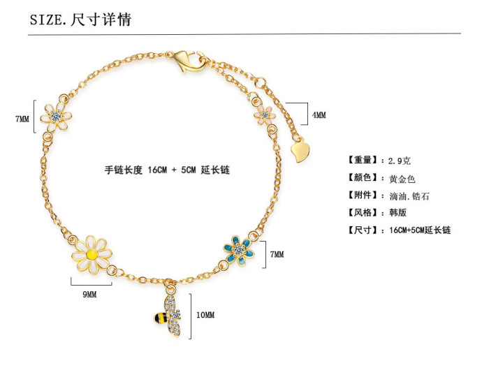 Enamel Butterfly Bees Pendant Bracelets for Women Girls Flower Daisy Charm Bangle Adjustable Bracelet Accessory   192