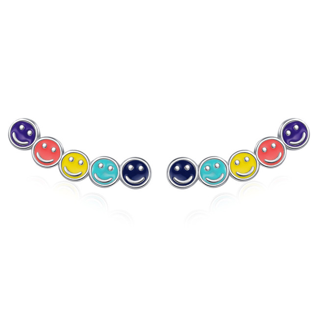 Cute Colorful Yellow Blue Pink Green Sweet Smile Faces Long Pendant Acrylic Stud Earrings For Women