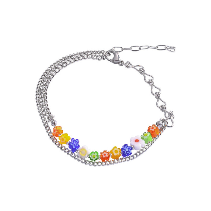 New Style Cute Girl's Gifts Children Lovely Jewelry Mix Color Acrylic Flower Double Layer Bracelet 259