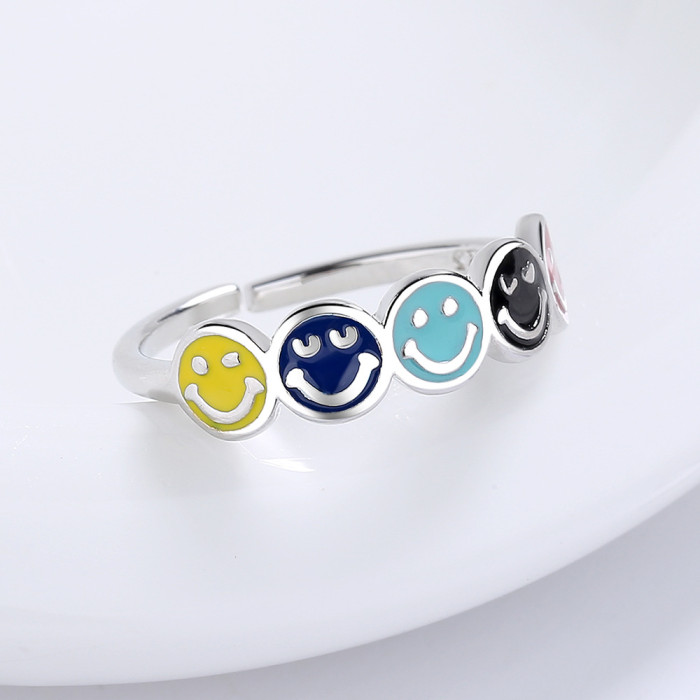 Rainbow Smile Face Rings For Women Stainless Steel Enamel Ring New Korean Fashion Couple Aesthetic Wedding Jewelry Gift 488