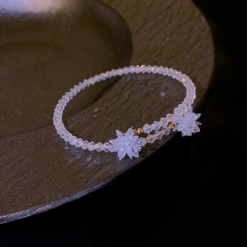 Natural Crystal  Beads Ice Flower Charm Bracelets Bangles for Women Girls Korean Fashion Jewelry