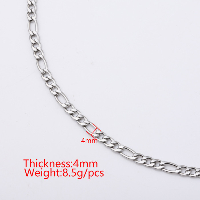 Hip Hop Stainless Steel Figaro Chain Thick Straps Necklace Sweater Chain 4mm Silver Color Ornament Necklace Women Men