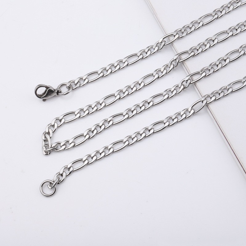 Hip Hop Stainless Steel Figaro Chain Thick Straps Necklace Sweater Chain 4mm Silver Color Ornament Necklace Women Men