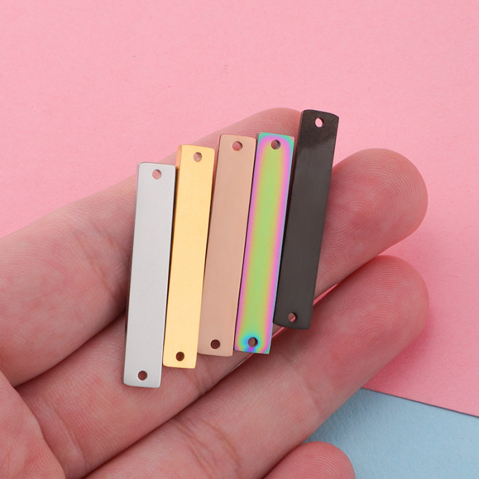Mirror Stainless Steel Rectangular Double Hole Connection Geometric Glossy Tag Can Carve Accessories 1.5*6 * 35mm