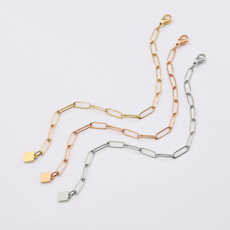 Titanium Steel Real Gold Cross Chain Hip Hop Series DIY Ornament Accessories Simple Plaid Thick Type Bracelet  Women Female Gift