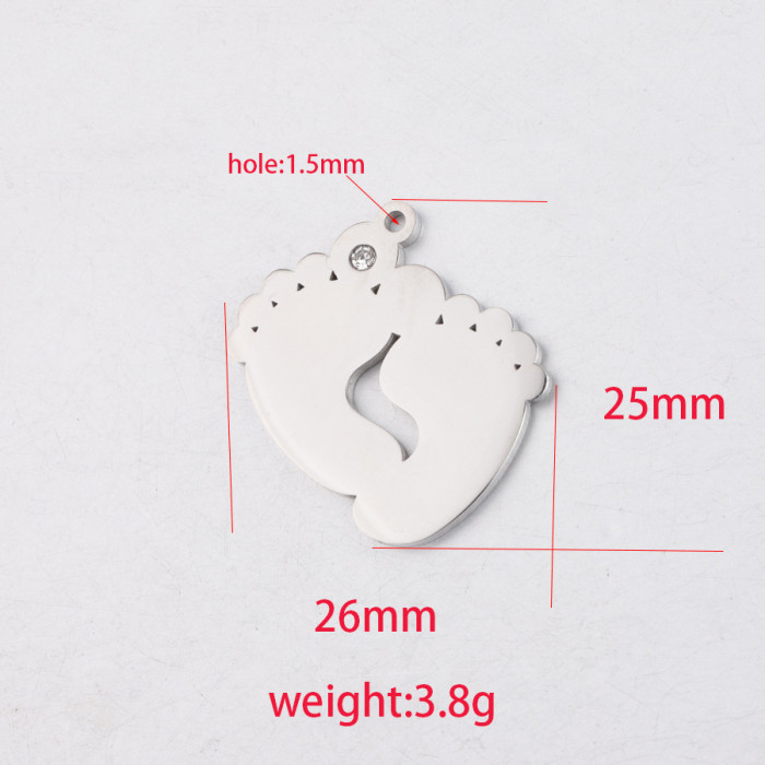 Stainless Steel Double Feet Baby Foot Pendant with Rhinestones Accessories DIY Ornament