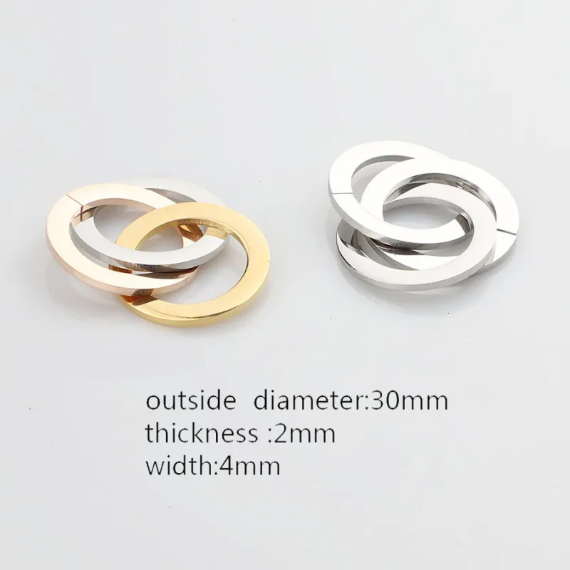 Fashion Three Color Three Ring Stainless Steel Glossy Pendant DIY Accessories 2 * 30mm