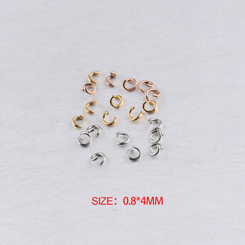 0.8 * 4mm Gold Rose Gold Stainless Steel Broken Ring Accessories Jewelry Single Circle 100 Pcs/Bag