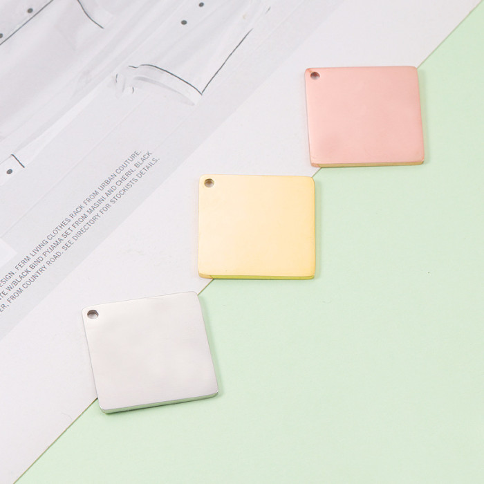 25mm Calendar Tag Square Single Hole Pendant Tag Stainless Steel Pendant DIY Ornament Accessories, Necklaces