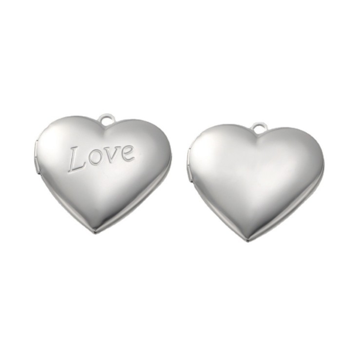 Stainless Steel Love Heart round and Square Photo Box Ornament Accessories DIY Photo Personalized Pendant