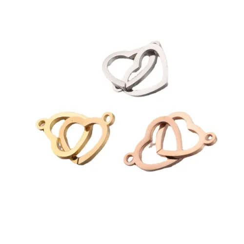 Stainless Steel Double Peach Heart Love DIY Double Hanging Ornament Accessories