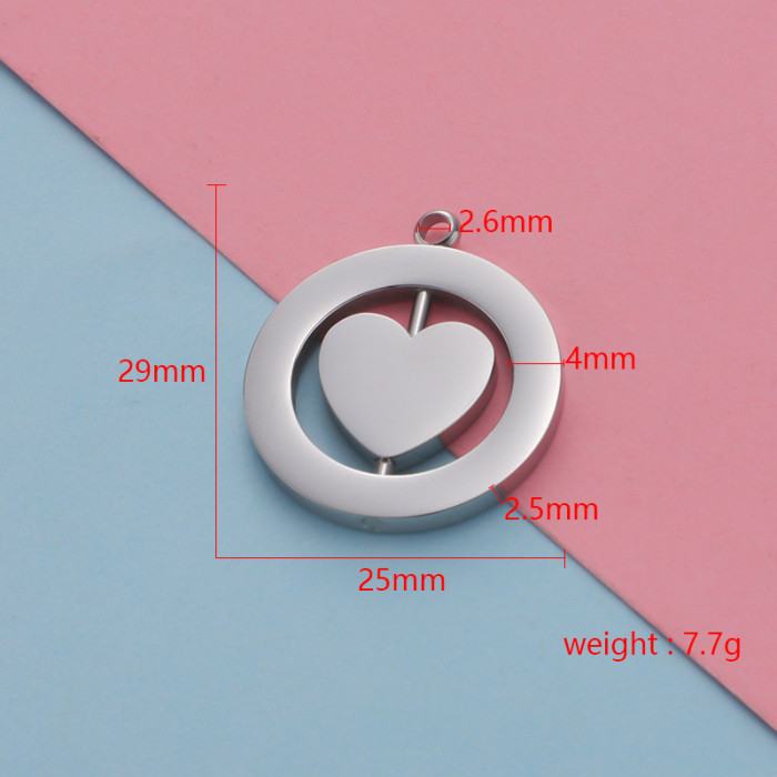 Creative Stainless Steel Hollow-out Rotatable Square round Heart-Shaped Jewelry Accessories DIY Laser Sculpture Pendant