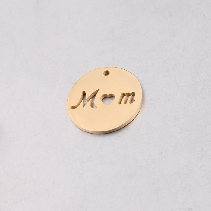 20mm round Hollow Mom Letter Wafer Pendant Stainless Steel Accessories Mother's Day DIY Ornament Accessories