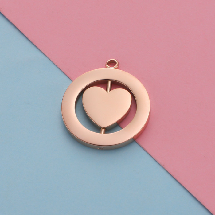 Creative Stainless Steel Hollow-out Rotatable Square round Heart-Shaped Jewelry Accessories DIY Laser Sculpture Pendant