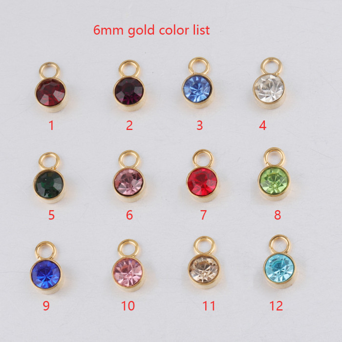 Wholesale Stainless Steel Gold 6mm Birthstone Zircon Ornament Accessories DIY Single Ear Lucky Pendant Pendant