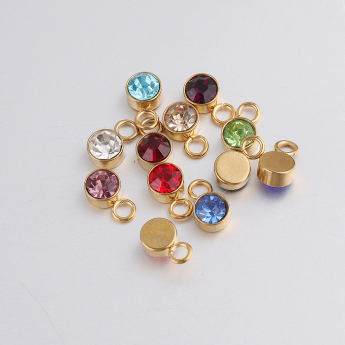 Wholesale Stainless Steel Gold 6mm Birthstone Zircon Ornament Accessories DIY Single Ear Lucky Pendant Pendant