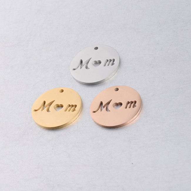 20mm round Hollow Mom Letter Wafer Pendant Stainless Steel Accessories Mother's Day DIY Ornament Accessories