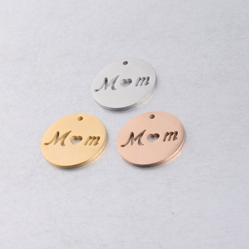 20mm round Hollow Mom Letter Wafer Pendant Stainless Steel Accessories Mother's Day DIY Ornament Accessories