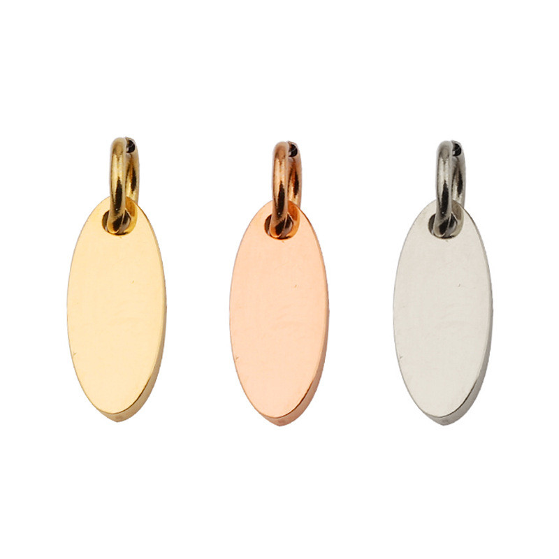 Stainless Steel Oval Tail Tag DIY Can Carve Writing Oval Tag with Hanging Tag