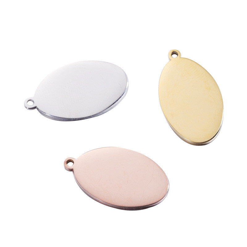 Mirror Stainless Steel Outer Hole Small Hangtag DIY Oval Laser Ornament Accessories