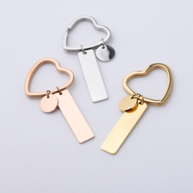 Stainless Steel Peach Heart Strip Anti-Lost Brand Phone Number Lettering Logo Men and Women Car Key Ring Pendant