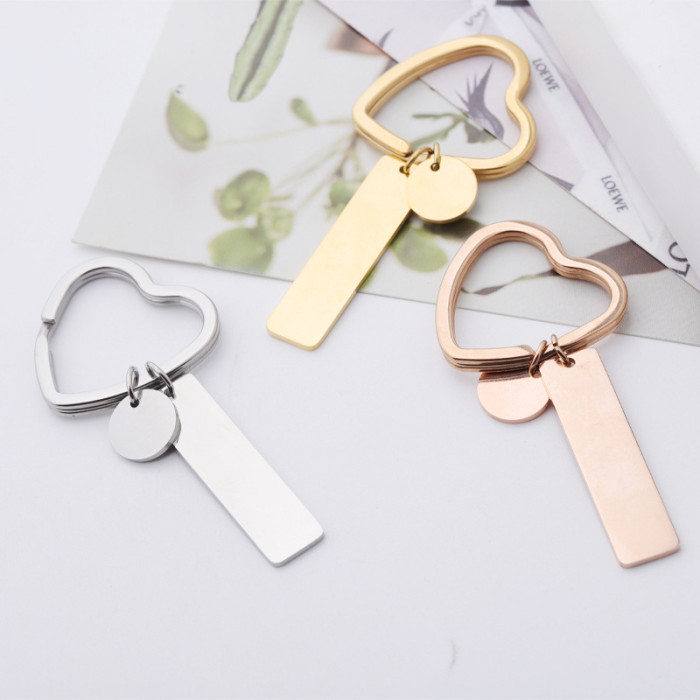 Stainless Steel Peach Heart Strip Anti-Lost Brand Phone Number Lettering Logo Men and Women Car Key Ring Pendant