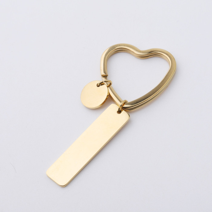 Stainless Steel Peach Heart Strip Anti-Lost Brand Phone Number Lettering Logo Men and Women Car Key Ring Pendant