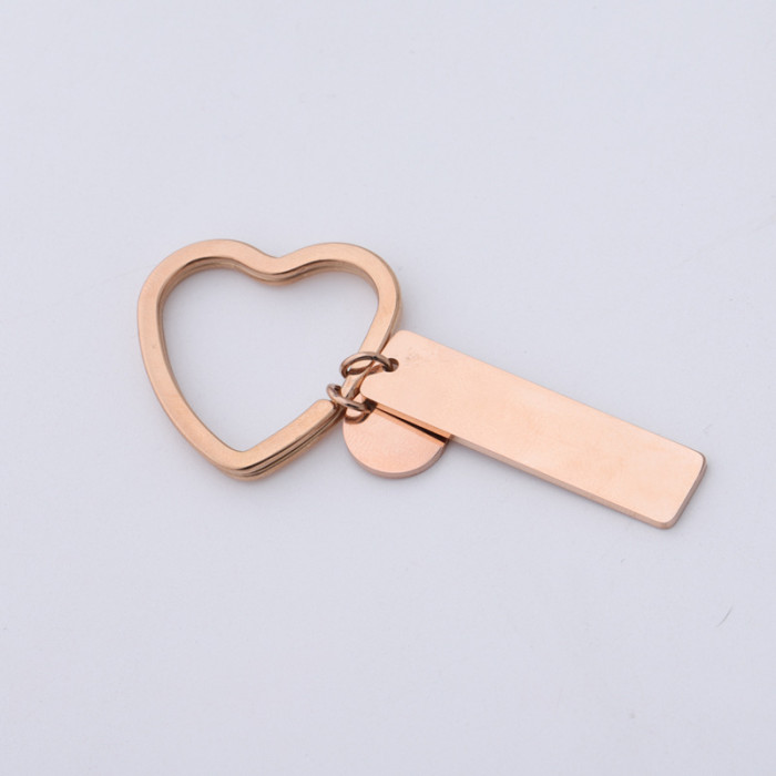 Stainless Steel Peach Heart Strip Anti-Lost Brand Phone Number Lettering Logo Men and Women Car Key Ring Pendant
