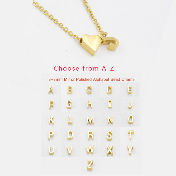 Stainless Steel Gold Steel Pointed Peach Heart Name DIY Small Hole Beads English Letters Love Small Hole Beads Necklace