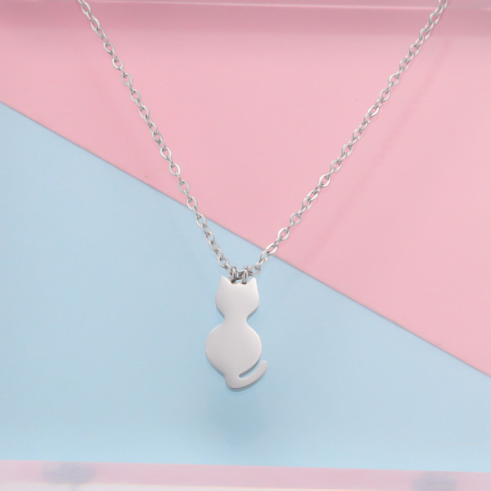 Personalized Simple Pet Necklace Stainless Steel Animal DIY Cute Cat Back Pendant