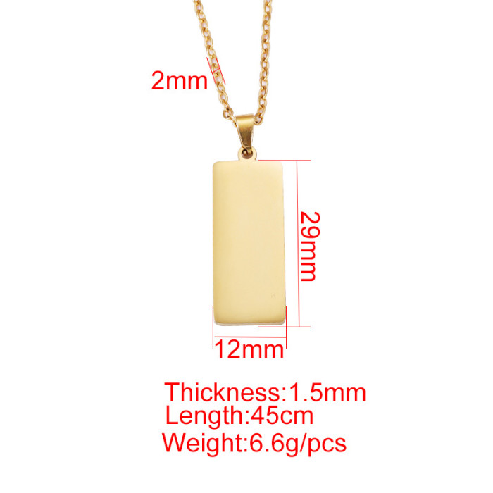 Simple Fashion Geometry Pattern Necklace Stainless Steel Rectangular DIY Laser Pendant