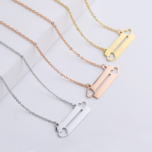 Simple Stainless Steel Fashion Necklace Ornament Hollow-out Double Peach Heart Strip DIY Personalized Necklace