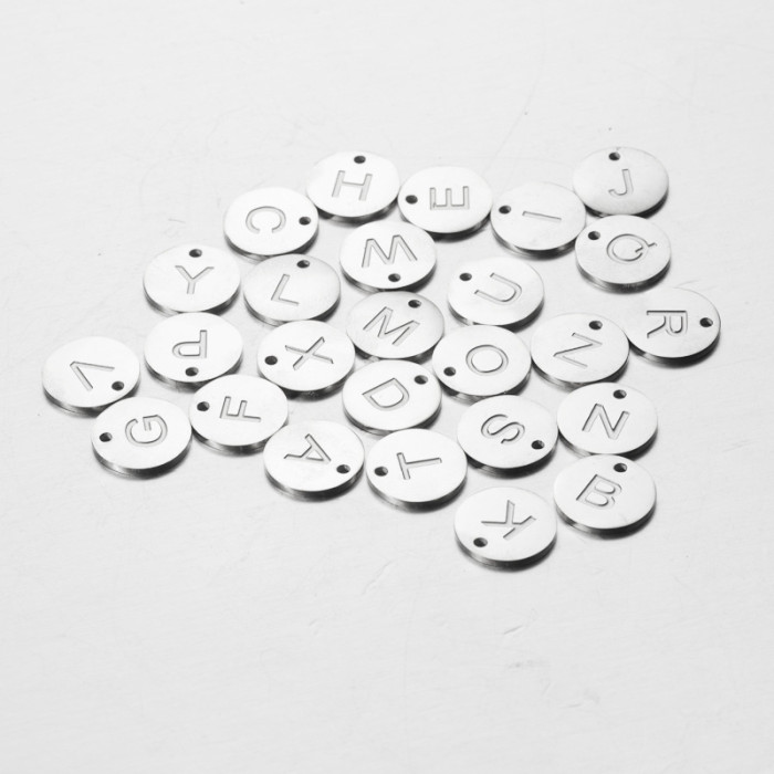 Stainless Steel Ornament Accessories DIY Wafer Corrosion English Letters A- Z Pendant 12mm