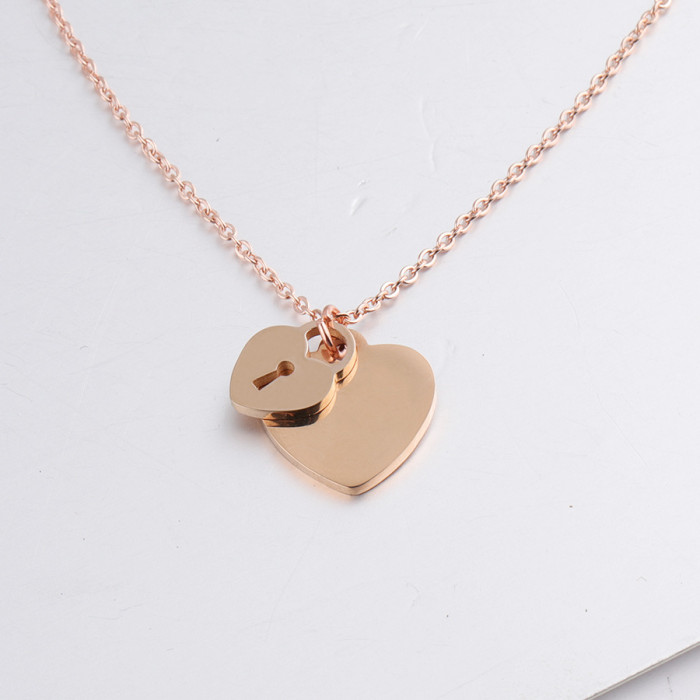 Stainless Steel Heart Love Heart Necklace Heart Lock Love Key DIY Can Laser Sculpture Necklace Couple Necklace Ornament