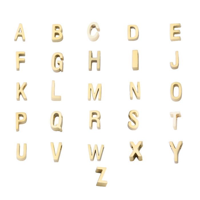 Stainless Steel Finishing Polish Gold Letters 1.8mm Small Hole Beads 26 English Letters A- Z Beads DIY Name Accessories