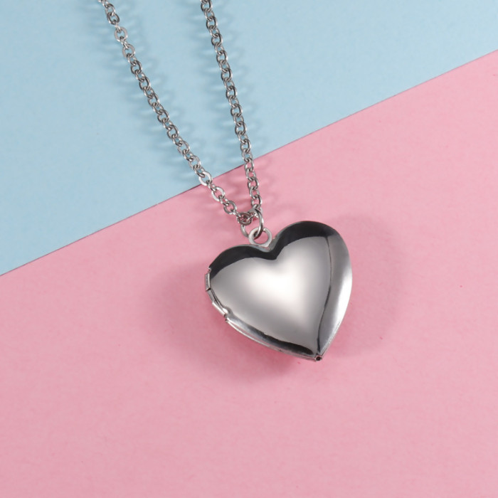Personalized Simple Photo Locket DIY Necklace Stainless Steel Peach Heart Photo Box Pendant Necklace