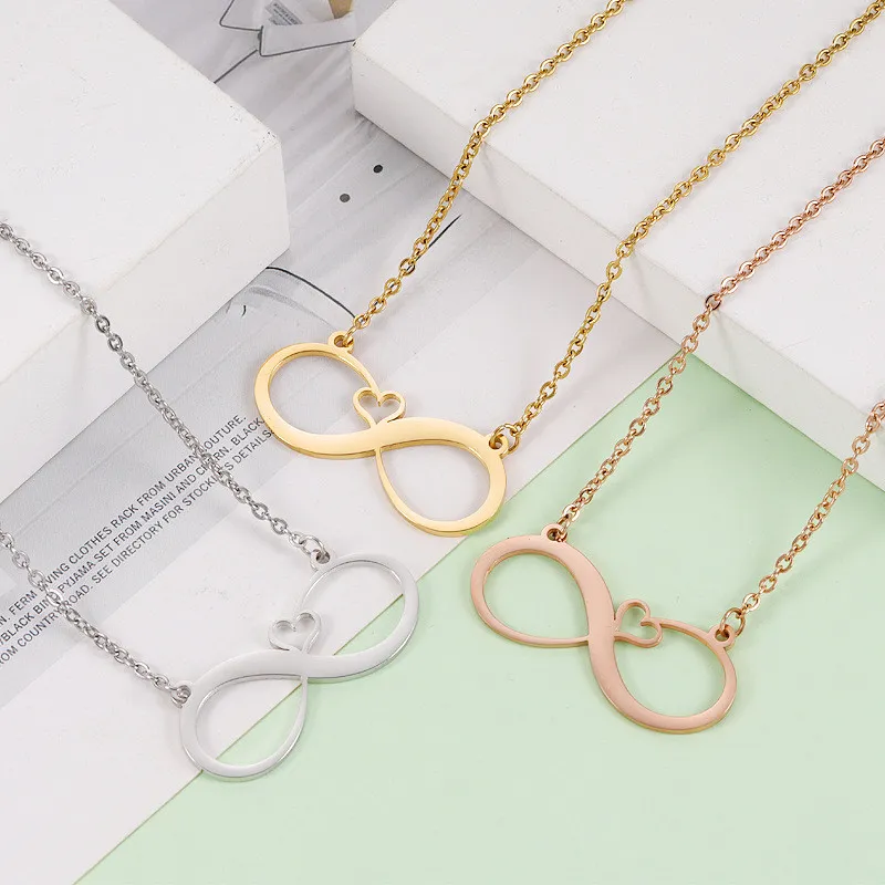 Girlfriends Couple Personality Simple Necklace Stainless Steel DIY Infinite Love Heart Pendant
