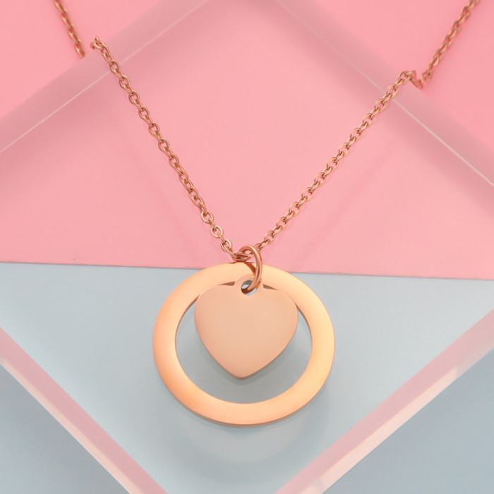 Gift Simple Fashion Necklace Can Be Laser Sculpture DIY Stainless Steel Ring Love Heart Personalized Pendant Necklace