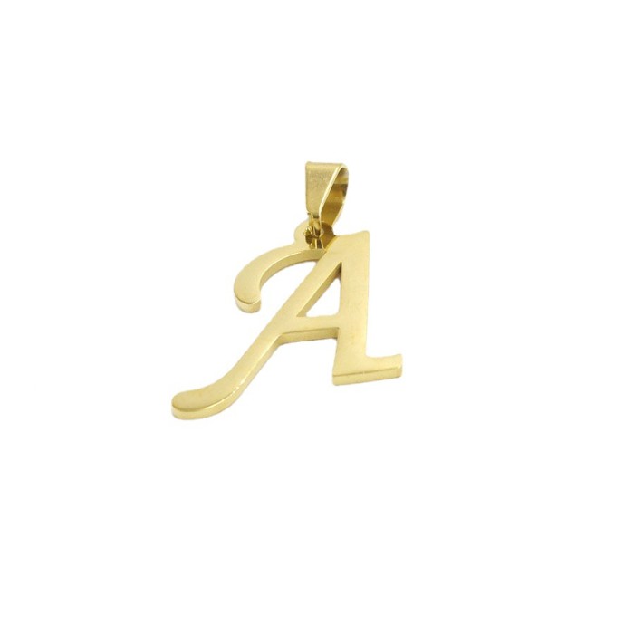Stainless Steel Capital Letter Accessories Electroplating Real Gold English 26 Gold Ribbon Oval Buckle Pendant 30mm