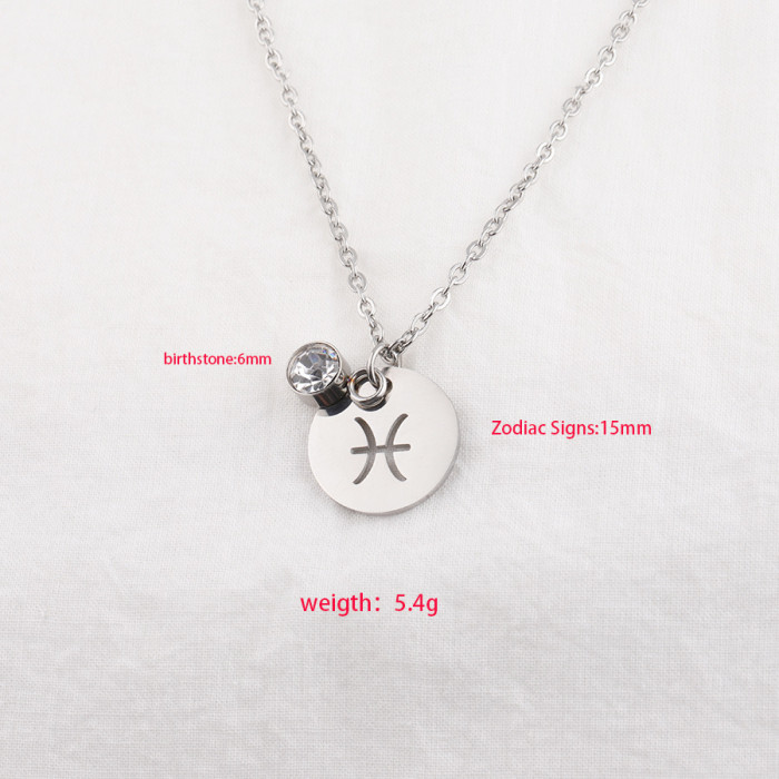 Birthstone Twelve Constellations Necklace DIY Stainless Steel Lucky Birthstone Guardian Constellation Necklace