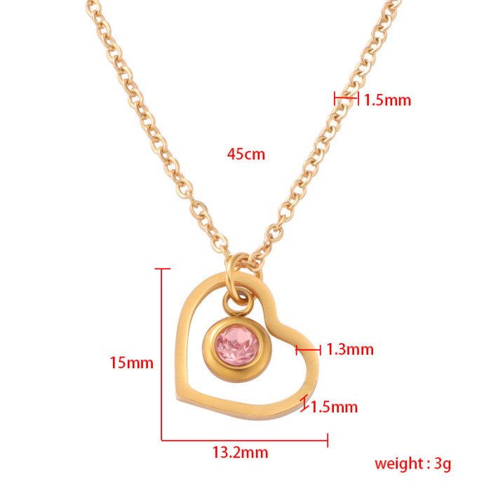 Personalized Stylish  Simple Heart Love Heart Birthday Stone DIY Pendant December Birthday Stone  Diamond Zircon Necklace